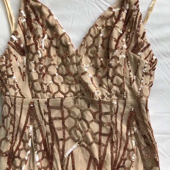 Sequins and Mesh Rose Gold Gown - Picture 4 of 16